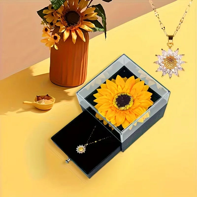 1pc Imitation Flower Gift Box, Sunflower Necklace Gift Box, Valentine's Day Gift, Anniversary, Mother, Girlfriend, Wife
