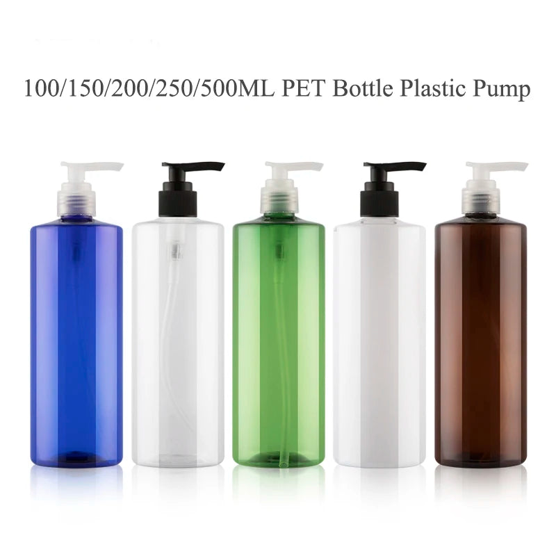 10pcs 120ML 200ML 250ML Empty Plastic Bottle With Pump Lid 500ML Cosmetic Refillable Bottle Shampoo Pump PET Bottle JX072-10