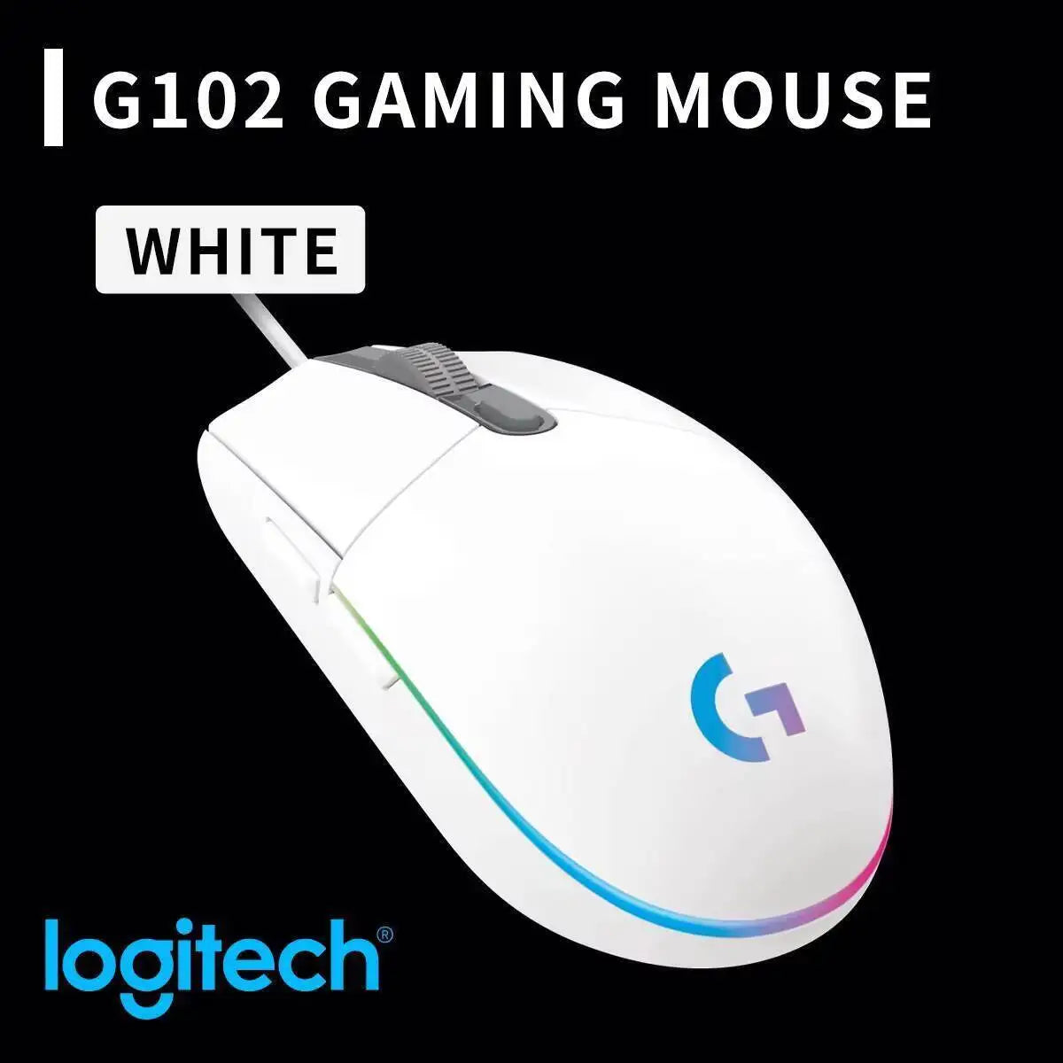 Logitech G102 Wired Mouse for Gamers, 8000 DPI Precision Sensor, 6 Macro Buttons, RGB Light, 10M Click Durability