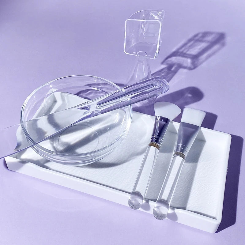 Skin Care DIY Mask Set Clear Rod Mud Mixing Bowl Spoon Set Soft Applicator Brushes for Face Deep Cleaning Portable Beauty Tools