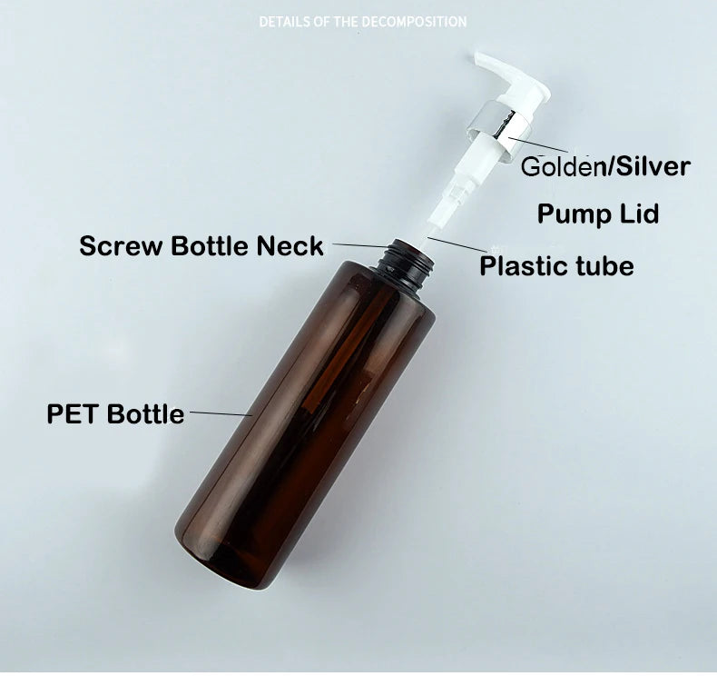 10pcs 120ML 200ML 250ML Empty Plastic Bottle With Pump Lid 500ML Cosmetic Refillable Bottle Shampoo Pump PET Bottle JX072-10