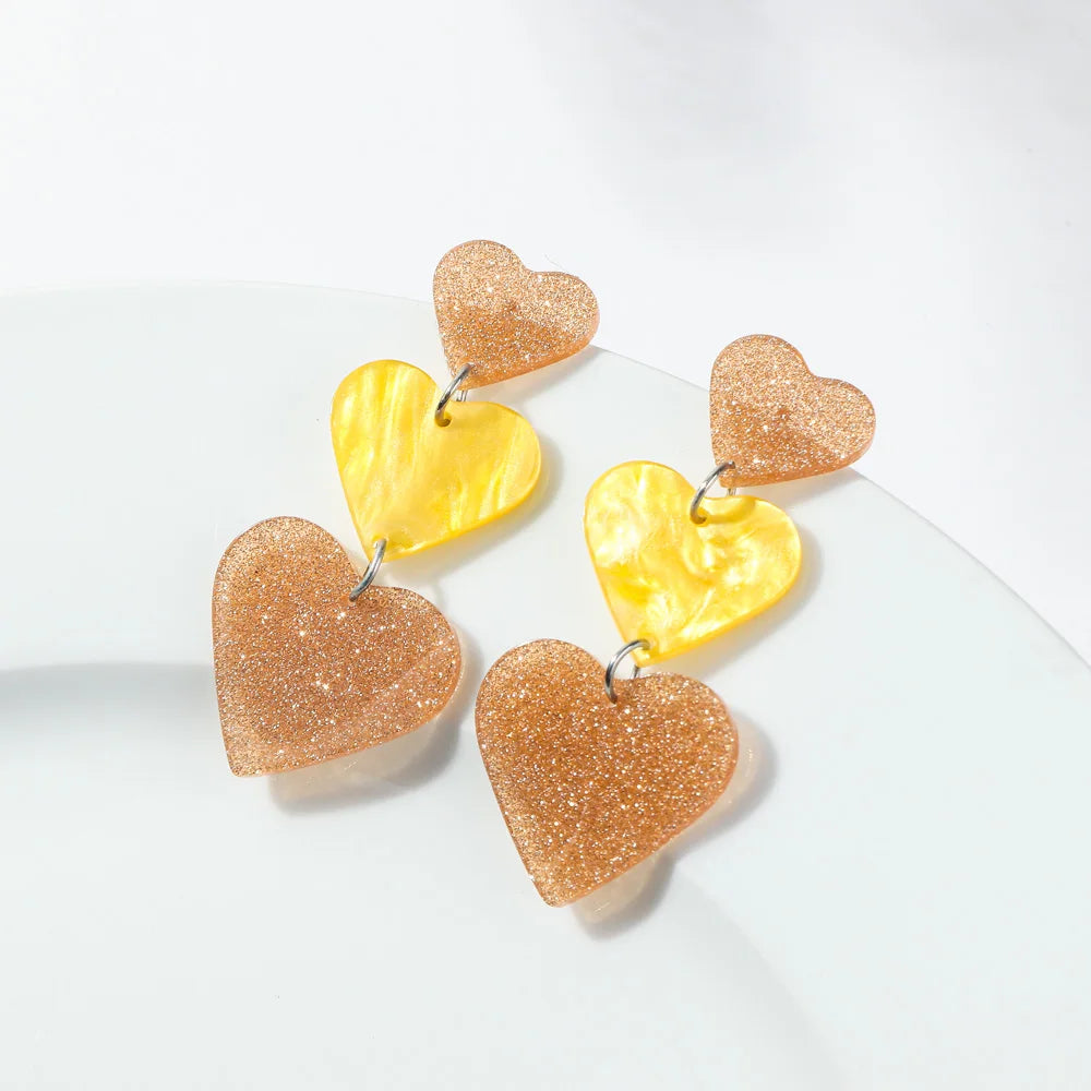New Glitter Love Heart Acrylic Splicing Earrings Women Sweet Statement Peach Drop Earring Romantic Jewelry Valentine's Day Gifts
