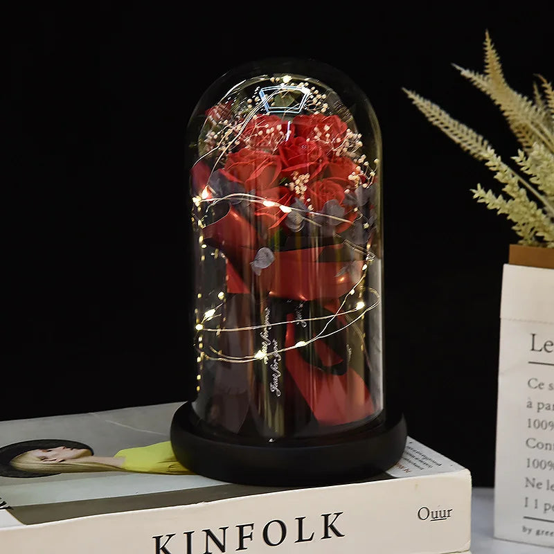 Valentine's Day Gift for Girlfriend Eternal Rose LED Light Flower Luminous Decoration Wedding Decor Creative Mother's Gifts