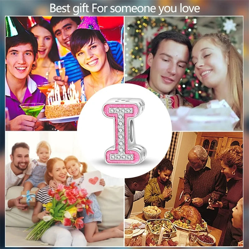 Hot Sale 925 Sterling Silver Pink 26 Letters Valentine's Day Gift Beads Suitable For Pan 925 Original Bracelet Diy Birthday