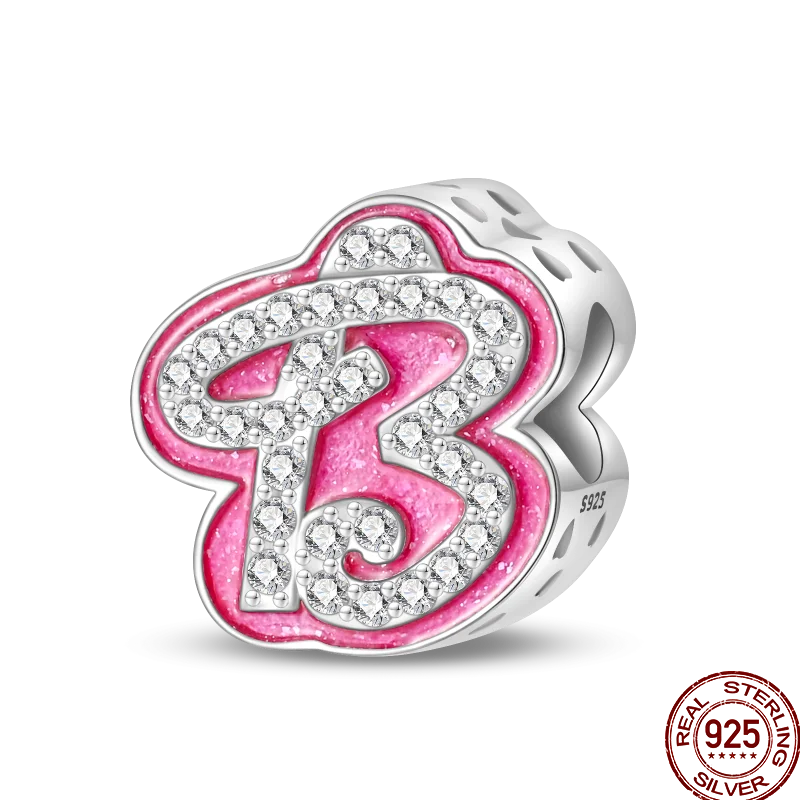 Hot Sale 925 Sterling Silver Pink 26 Letters Valentine's Day Gift Beads Suitable For Pan 925 Original Bracelet Diy Birthday