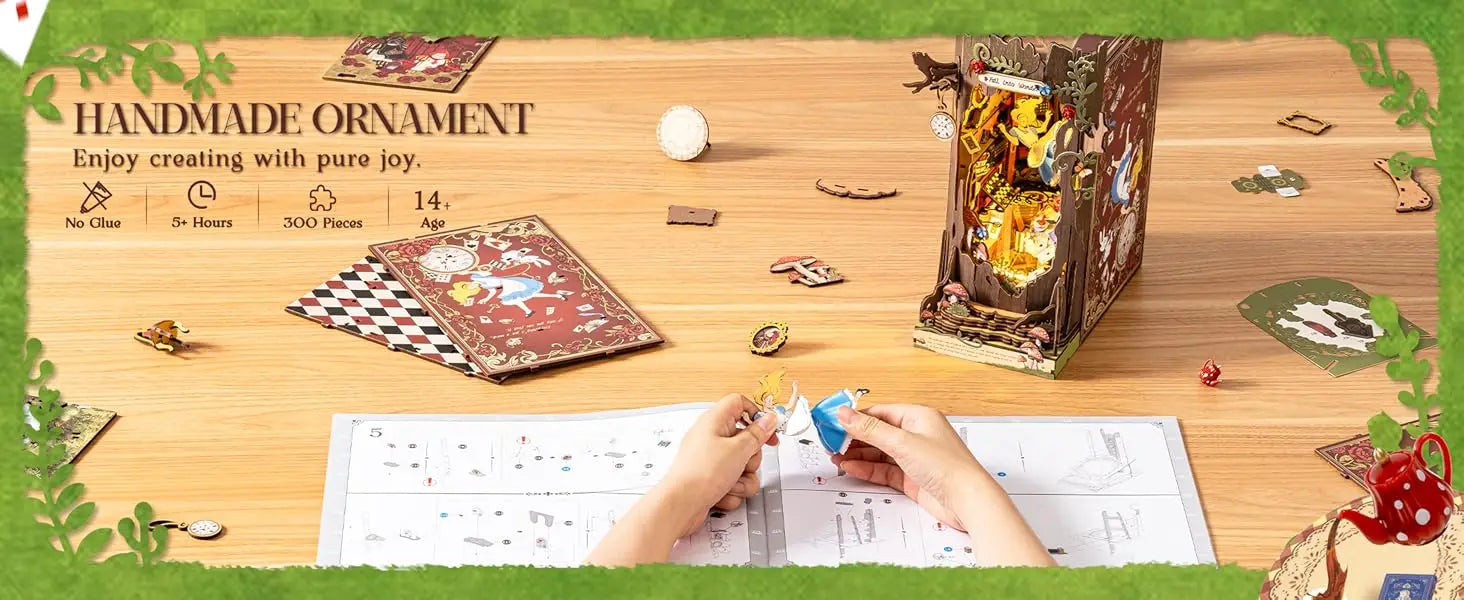 Robotime Rolife Book Nook Kits Fall into Wonder DIY Booknook with Lights Miniature House Kit 3D Wooden Puzzle Bookshelf Gift TGB