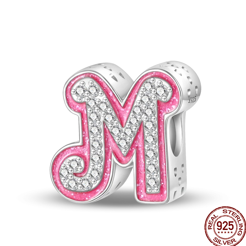 Hot Sale 925 Sterling Silver Pink 26 Letters Valentine's Day Gift Beads Suitable For Pan 925 Original Bracelet Diy Birthday
