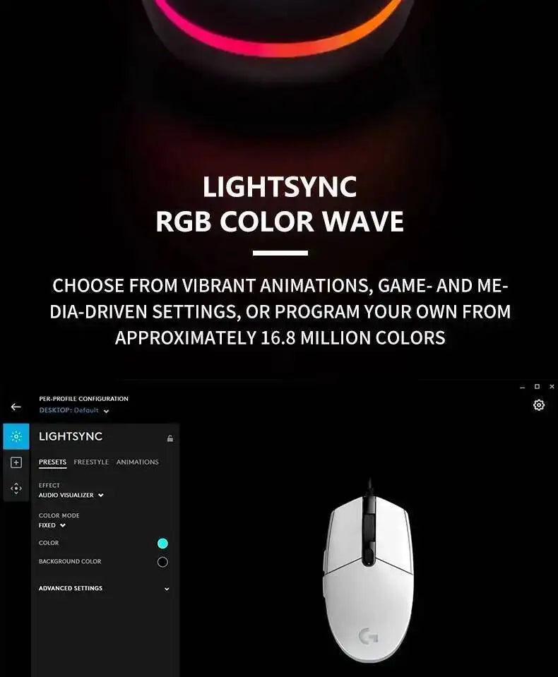 Logitech G102 Wired Mouse for Gamers, 8000 DPI Precision Sensor, 6 Macro Buttons, RGB Light, 10M Click Durability