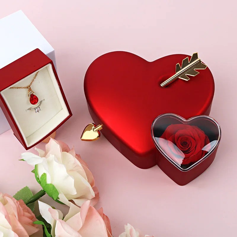 Unique Arrow-Thru-Heart Rose Ring Necklace Box Valentine's Day Creative Love Jewelry Gift Box Packaging