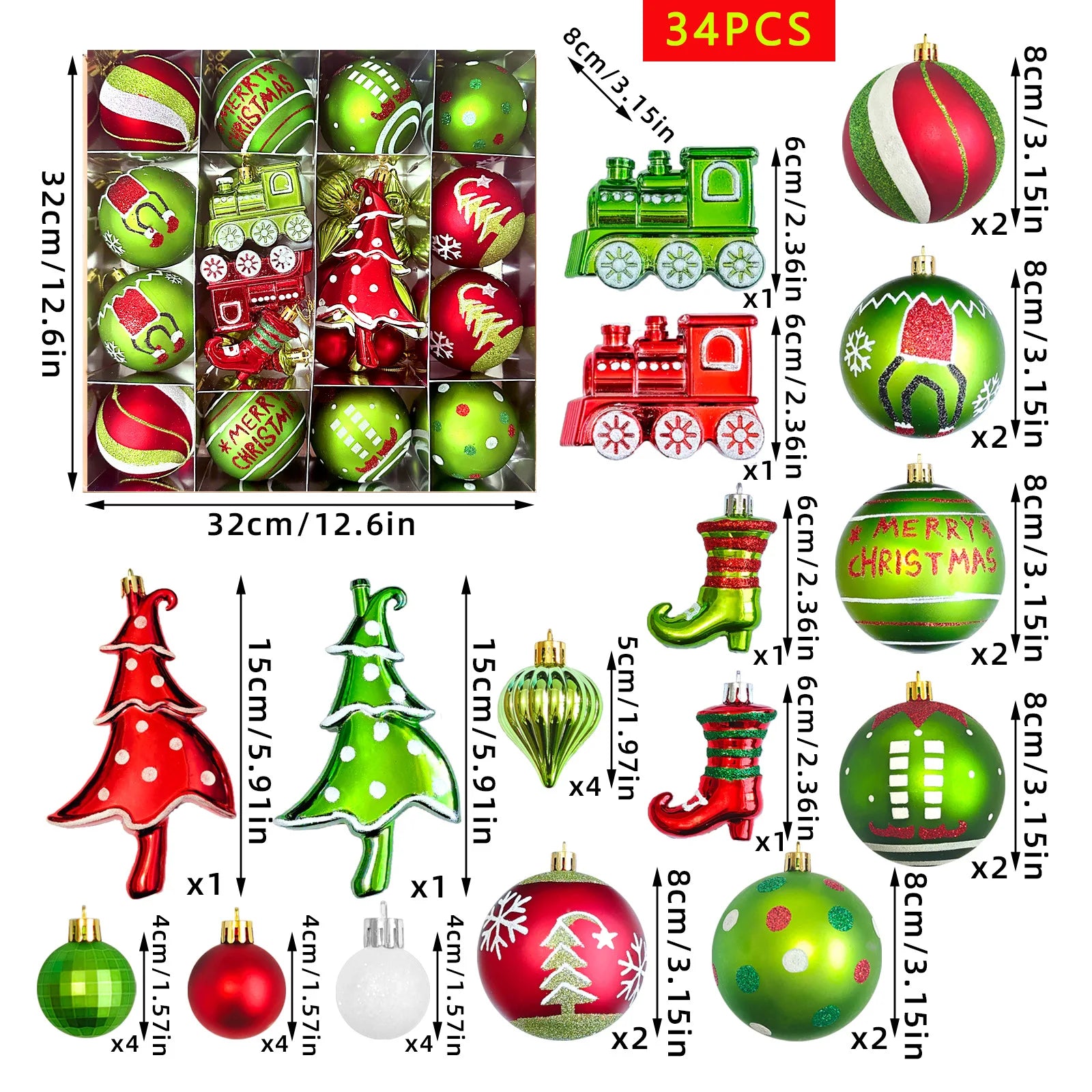 34/12/9pcs Gri Christmas Ball Decorations Green Monster Xmas Tree Ornaments Green Painted Xmas Ball Set Christmas Home Decor