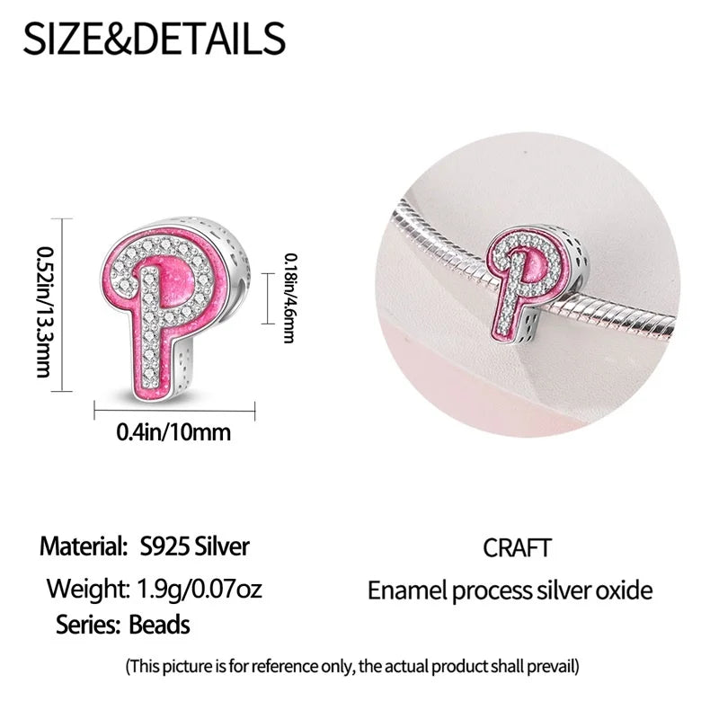 Hot Sale 925 Sterling Silver Pink 26 Letters Valentine's Day Gift Beads Suitable For Pan 925 Original Bracelet Diy Birthday