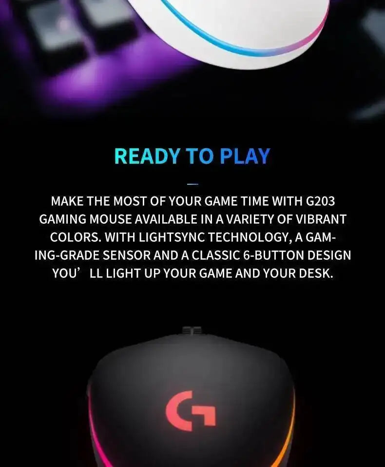 Logitech G102 Wired Mouse for Gamers, 8000 DPI Precision Sensor, 6 Macro Buttons, RGB Light, 10M Click Durability
