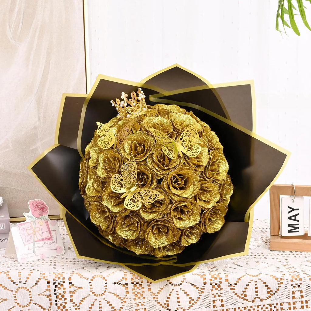 12PCS Glitter Roses Artificial Flowers DIY Bouquet Everlasting Fake Flower for Wedding Anniversary Valentines Day Mothers Gifts