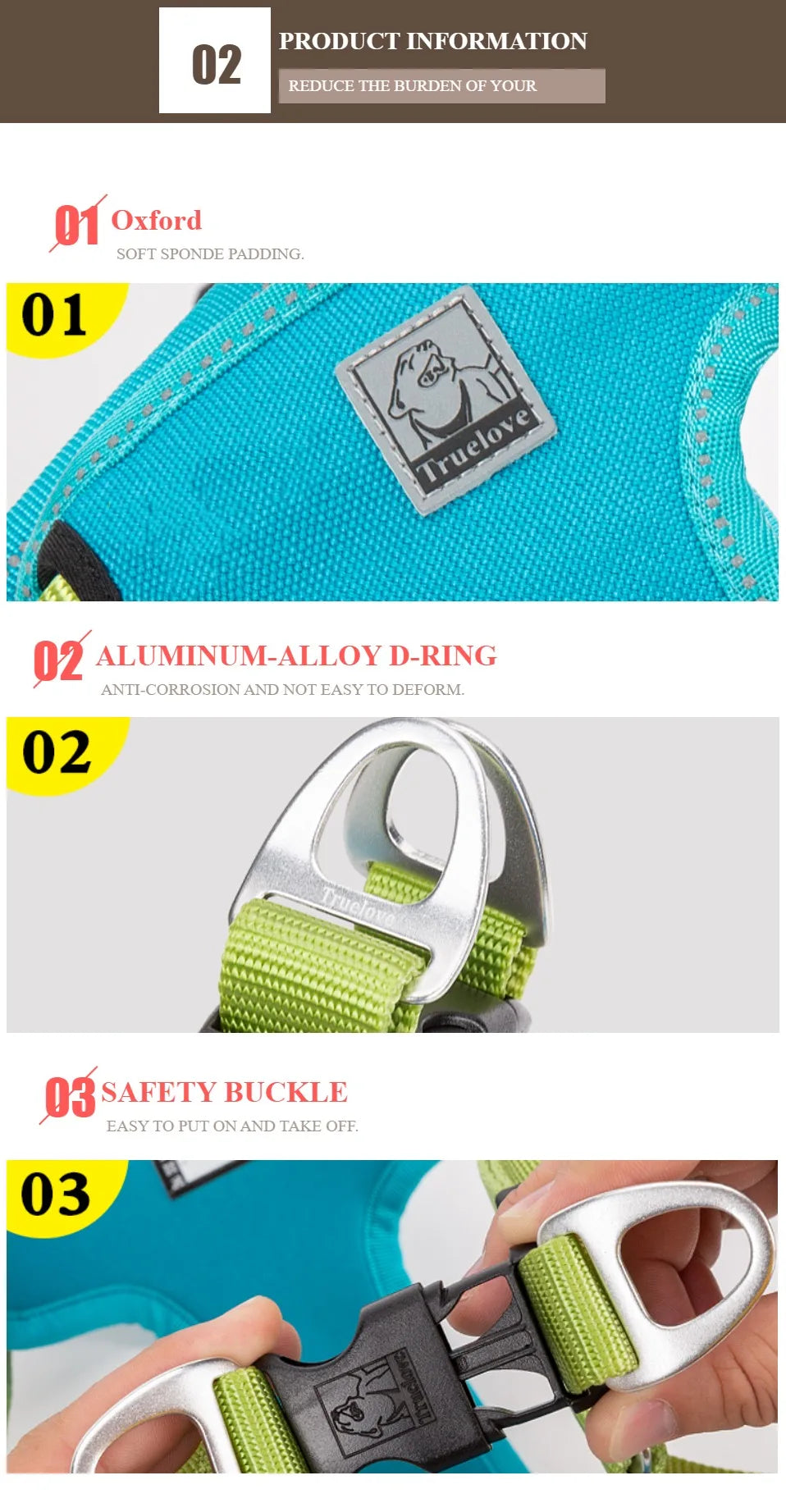 Truelove Padded Reflective Dog harness Vest Pet Step in Harness Adjustable No Pulling Pet Harnesses for Small Medium Dog TLH5951