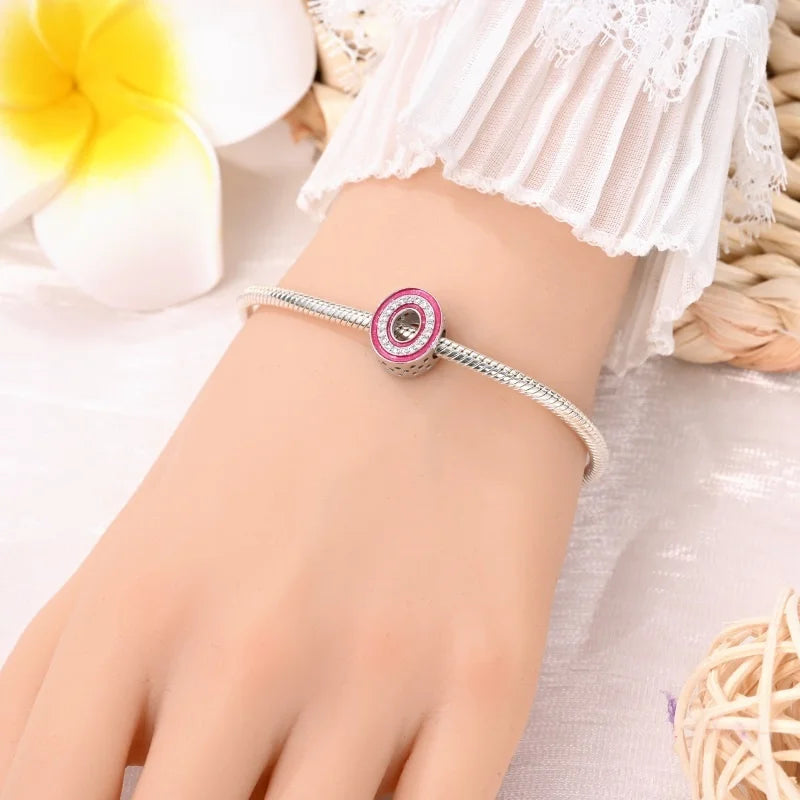 Hot Sale 925 Sterling Silver Pink 26 Letters Valentine's Day Gift Beads Suitable For Pan 925 Original Bracelet Diy Birthday