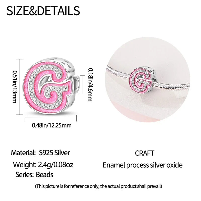 Hot Sale 925 Sterling Silver Pink 26 Letters Valentine's Day Gift Beads Suitable For Pan 925 Original Bracelet Diy Birthday