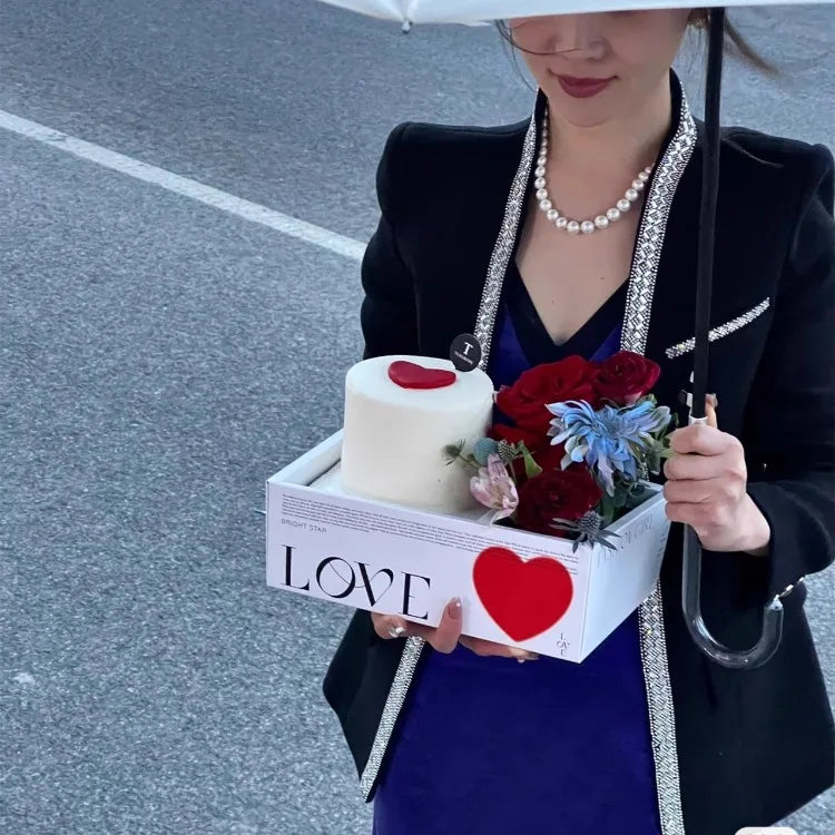 Valentine's Day Flower Cake Gift Box Pink PVC Transparent Hand-held Integrated Cake Box Baking Packaging Gift Fruit Flower Boxes