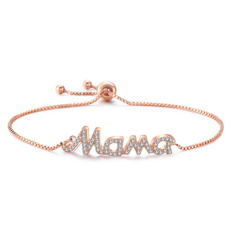 Exquisite Mama Letter Bracelet For Women Sparkling Crystal Zircon Adjustable Chain Bangle Mother's Day Mom Birthday Jewelry Gift