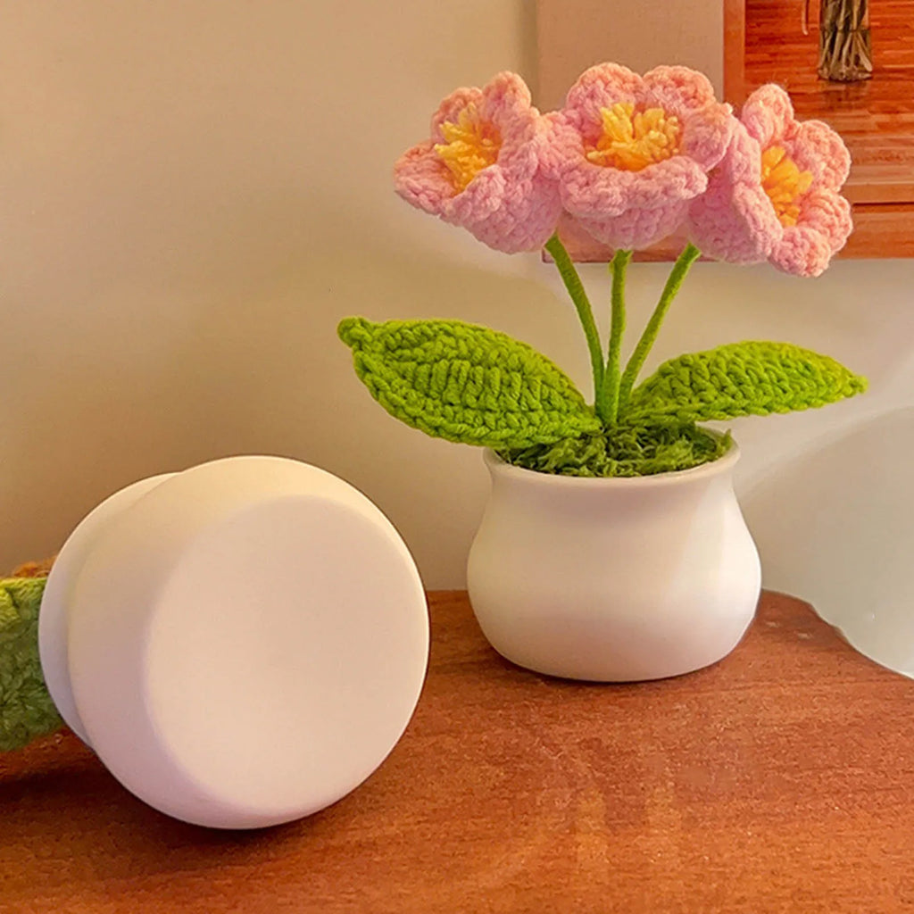 Handmade Crochet Sunflower Bouquet Car Interior Decor Knitting Potted Flower Creative Craft Birthday Gift for Women Kids