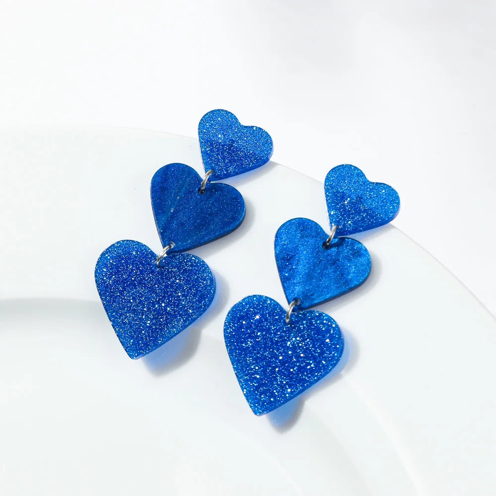 New Glitter Love Heart Acrylic Splicing Earrings Women Sweet Statement Peach Drop Earring Romantic Jewelry Valentine's Day Gifts