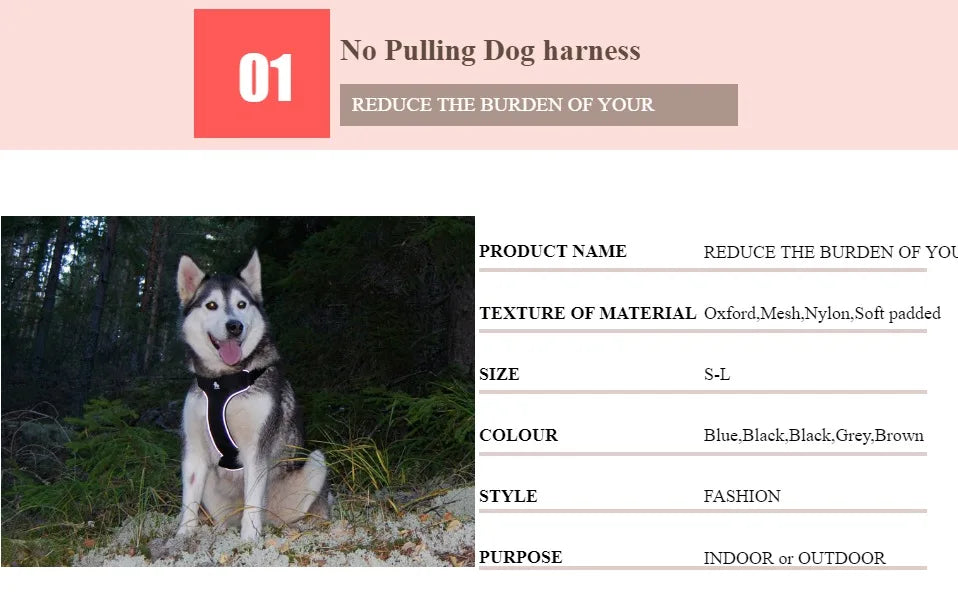 Truelove Padded Reflective Dog harness Vest Pet Step in Harness Adjustable No Pulling Pet Harnesses for Small Medium Dog TLH5951