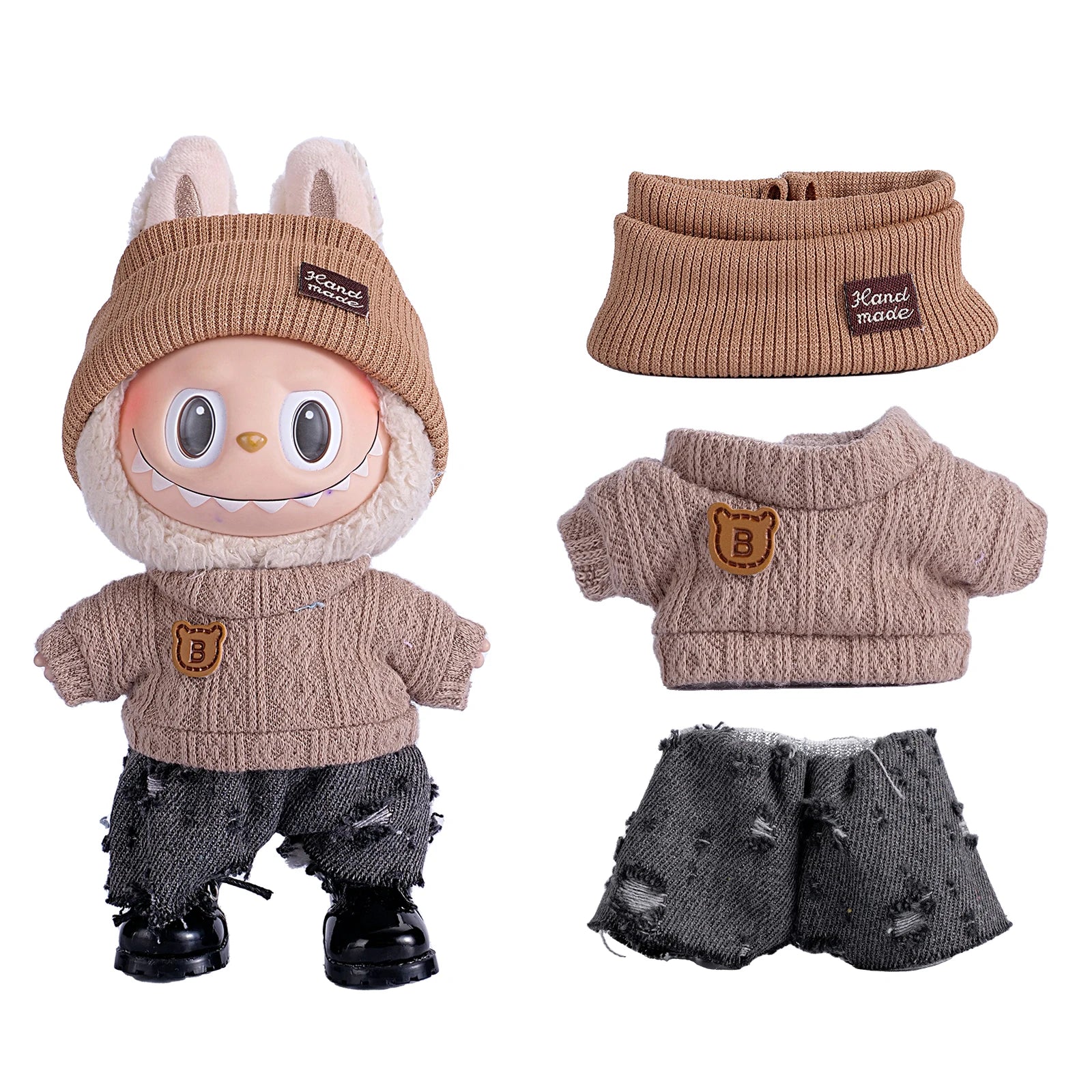 6.7inch labubu Clothing Accessories Set Hat + Clothes + (pants or skirt) Doll Clothes Suitable for Fashion Plush Dolls shoes
