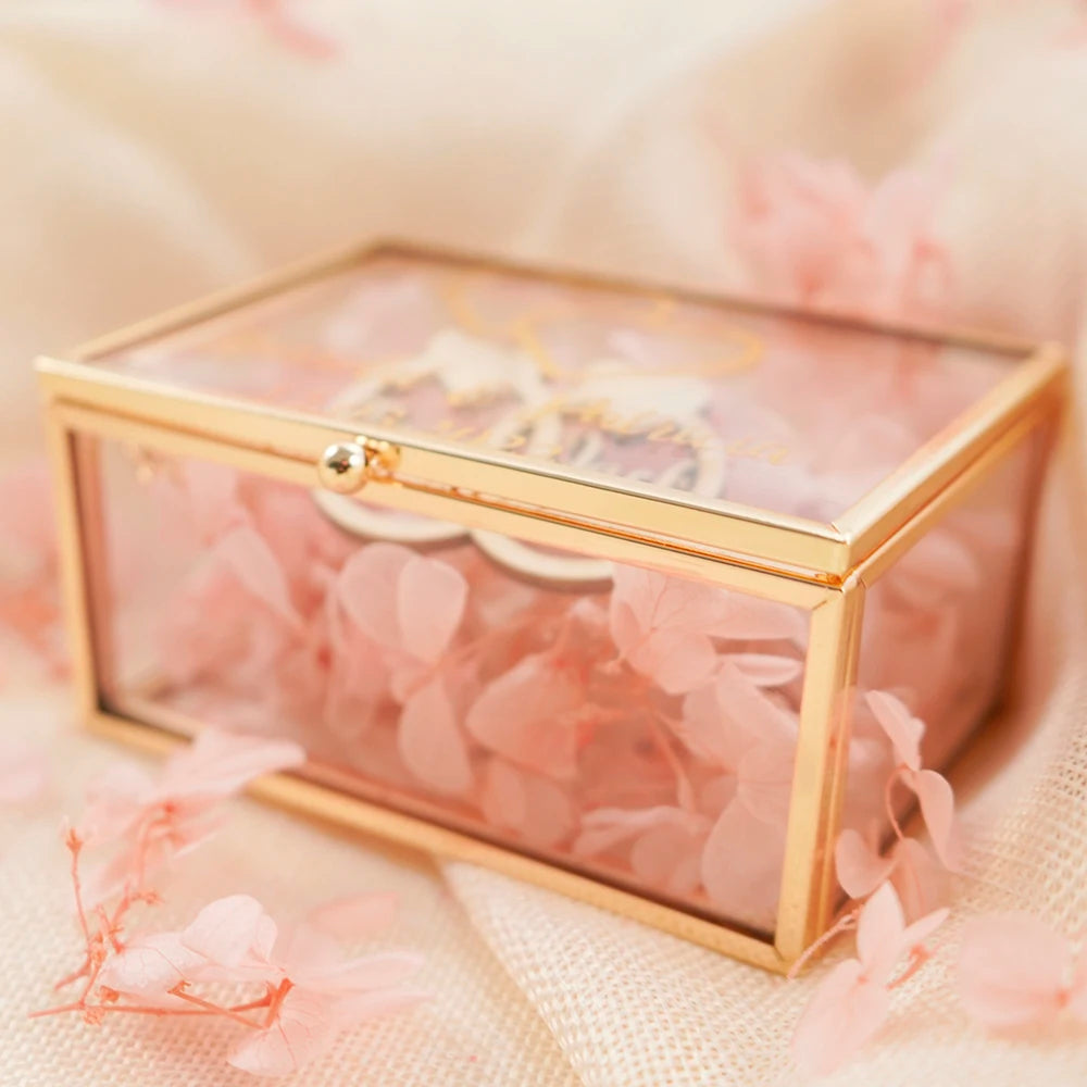Personalized Rectangle Glass Jewelry Box, Wedding Ring Box, Double Slot, Valentine's Day, Proposal, Engagement, Gift