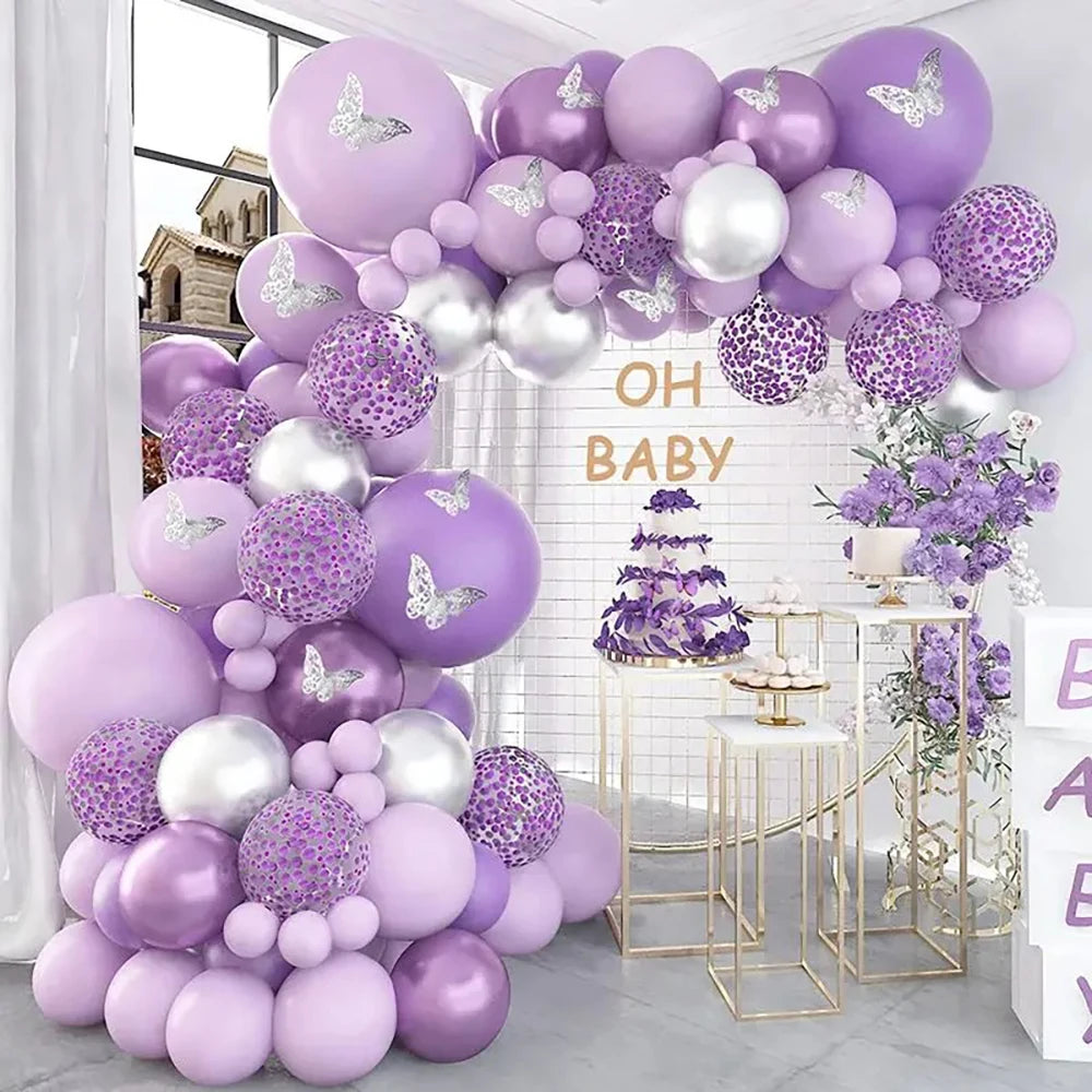 105PCS Purple Latex Balloon Set Suitable for Birthday Parties, Weddings, Valentine's Day Party Decoration