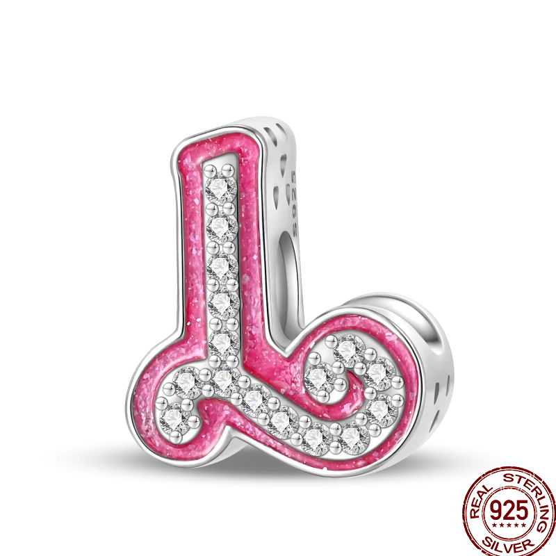 Hot Sale 925 Sterling Silver Pink 26 Letters Valentine's Day Gift Beads Suitable For Pan 925 Original Bracelet Diy Birthday