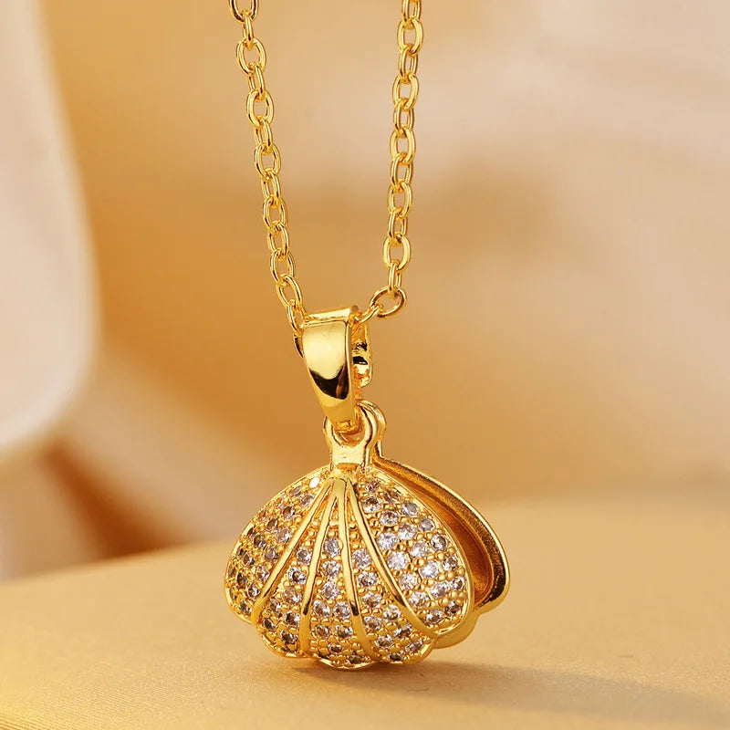 Trendy Heart Butterfly Stainless Steel Pendant Necklaces For Women Girls Mother Gold Color Metal Crystal Jewelry Party Birthday