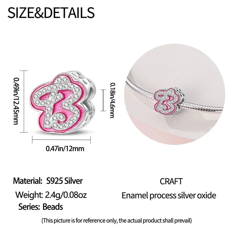 Hot Sale 925 Sterling Silver Pink 26 Letters Valentine's Day Gift Beads Suitable For Pan 925 Original Bracelet Diy Birthday