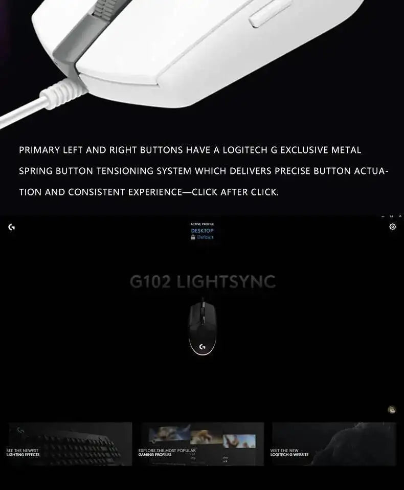 Logitech G102 Wired Mouse for Gamers, 8000 DPI Precision Sensor, 6 Macro Buttons, RGB Light, 10M Click Durability