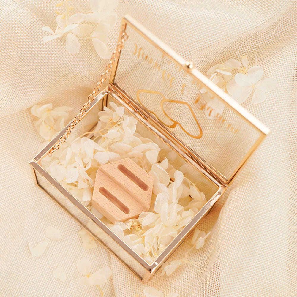 Personalized Rectangle Glass Jewelry Box, Wedding Ring Box, Double Slot, Valentine's Day, Proposal, Engagement, Gift