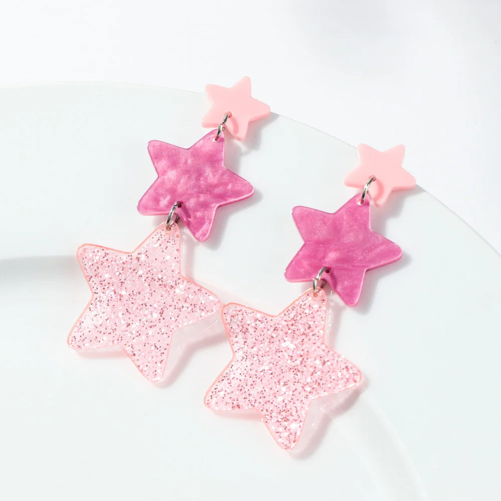 New Glitter Love Heart Acrylic Splicing Earrings Women Sweet Statement Peach Drop Earring Romantic Jewelry Valentine's Day Gifts