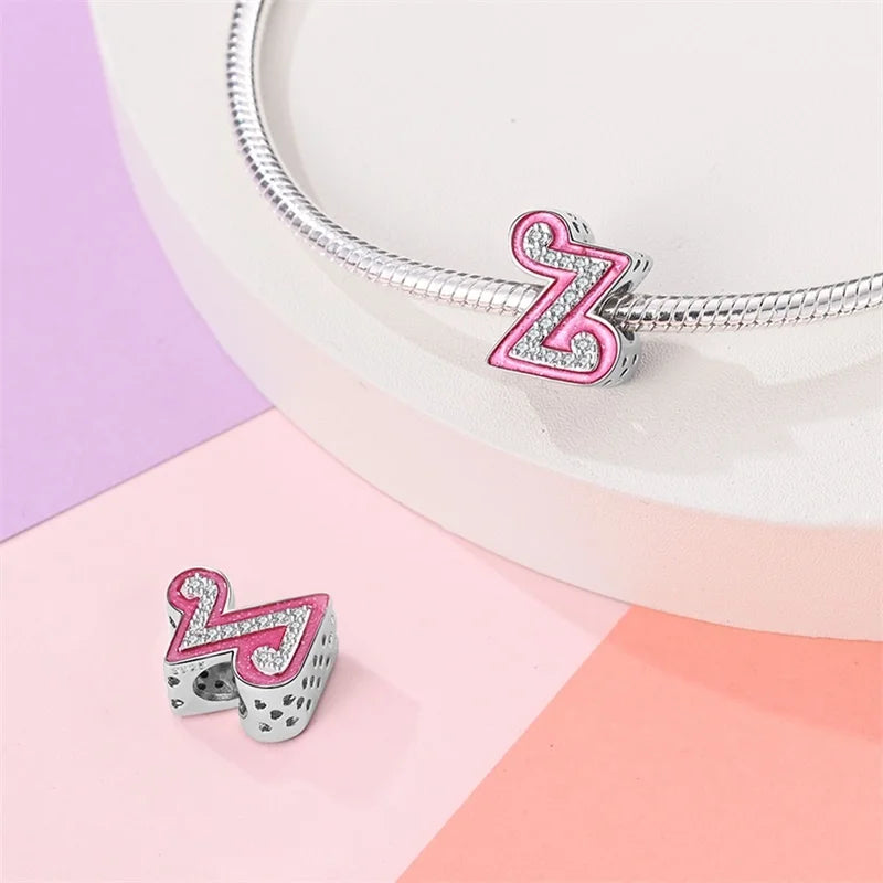 Hot Sale 925 Sterling Silver Pink 26 Letters Valentine's Day Gift Beads Suitable For Pan 925 Original Bracelet Diy Birthday