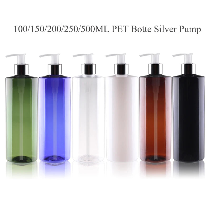 10pcs 120ML 200ML 250ML Empty Plastic Bottle With Pump Lid 500ML Cosmetic Refillable Bottle Shampoo Pump PET Bottle JX072-10