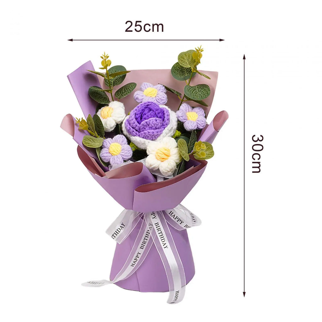 Knitted Flower Finished Home Decoration Crochet Flower Bouquet for Teacher’ Day Birthday Anniversary Thanksgiving Day Women