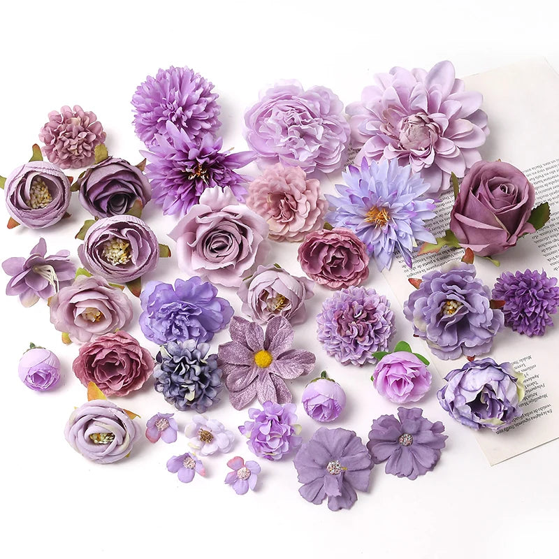 Purple Artificial Flowers Heads Silk Fake Flowers For Home Decor Party Wedding Decoration DIY Valentine's Day Gifts Accessories