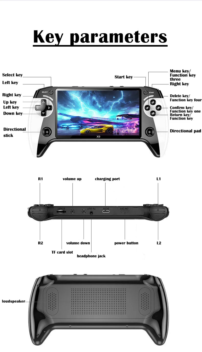 X9 portable game console, 5.5-inch HD screen, multiple languages, retro GBA Arcade video, 8 simulators with 360° non-slip joysti