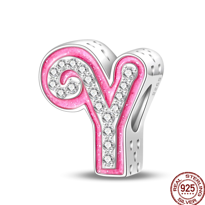 Hot Sale 925 Sterling Silver Pink 26 Letters Valentine's Day Gift Beads Suitable For Pan 925 Original Bracelet Diy Birthday