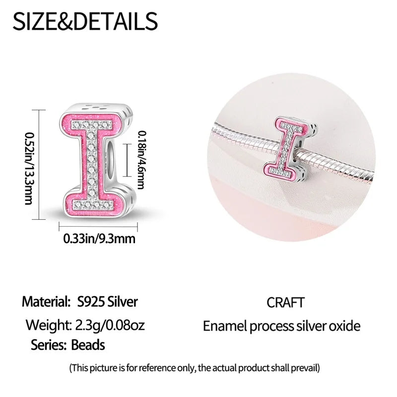 Hot Sale 925 Sterling Silver Pink 26 Letters Valentine's Day Gift Beads Suitable For Pan 925 Original Bracelet Diy Birthday