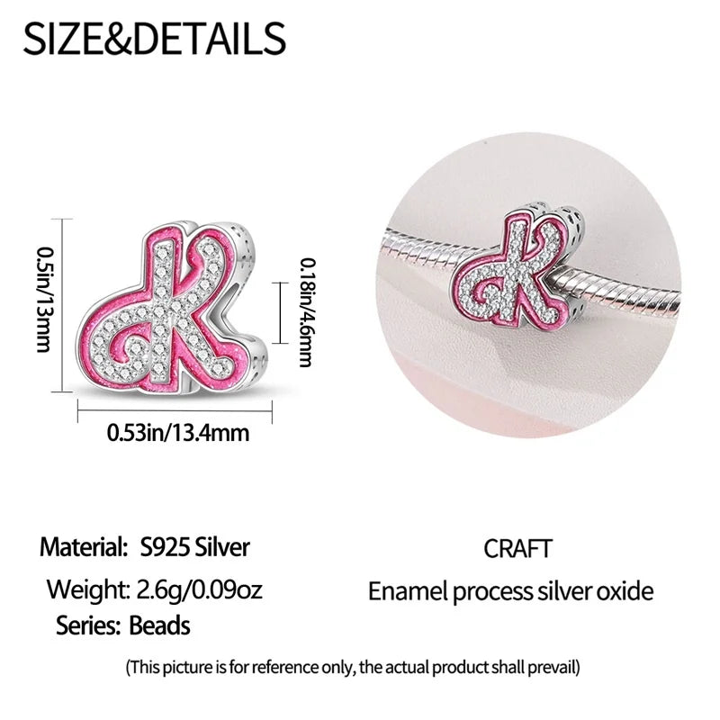 Hot Sale 925 Sterling Silver Pink 26 Letters Valentine's Day Gift Beads Suitable For Pan 925 Original Bracelet Diy Birthday