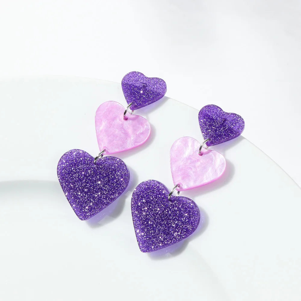 New Glitter Love Heart Acrylic Splicing Earrings Women Sweet Statement Peach Drop Earring Romantic Jewelry Valentine's Day Gifts