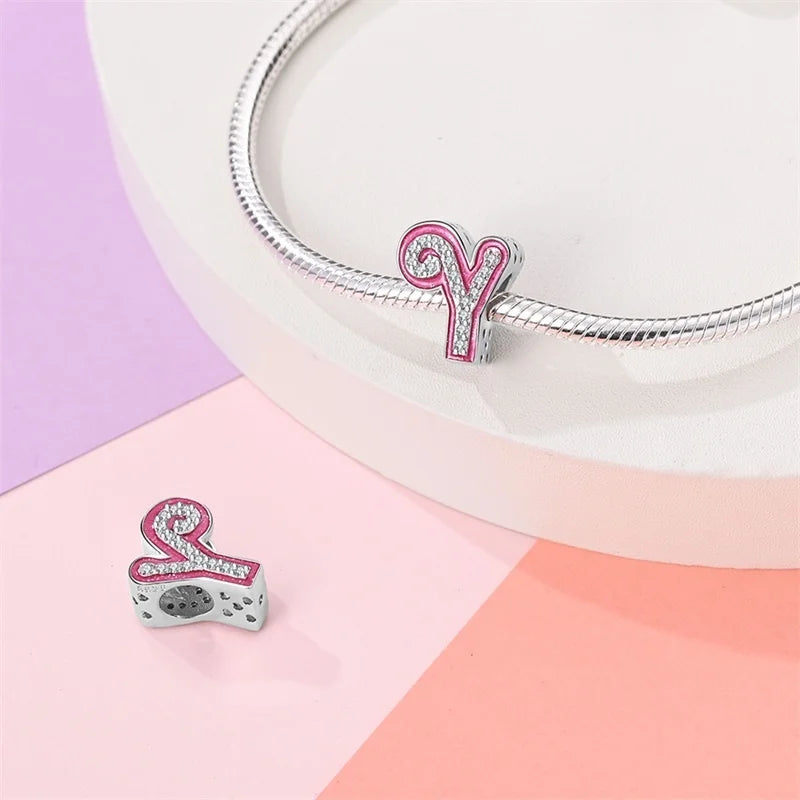 Hot Sale 925 Sterling Silver Pink 26 Letters Valentine's Day Gift Beads Suitable For Pan 925 Original Bracelet Diy Birthday