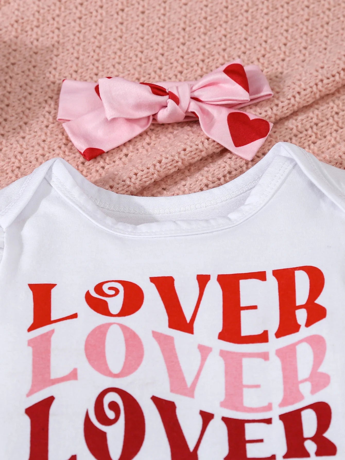 Newborn Baby Girl Clothing Set Letter Print Jumpsuit Heart Bell-bottoms  Headband 3pcs Toddler Baby Girl Clothes Valentine's Day