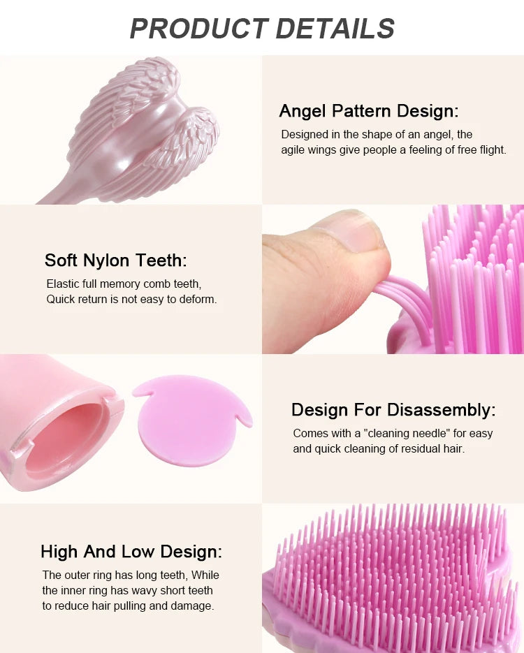 Mini Angel Detangling Hair Brush Silicone Shampoo Brush Head Scalp Massage Combs For Valentine's Day Anniversary Gifts For Woman