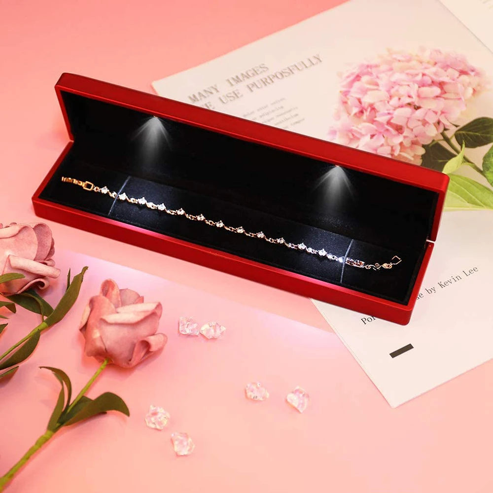 LED Light Long Jewelry Box Necklace Bracelet Storage Box Jewelry Display Case Valentine's Day Wedding Gifts Packaging Box