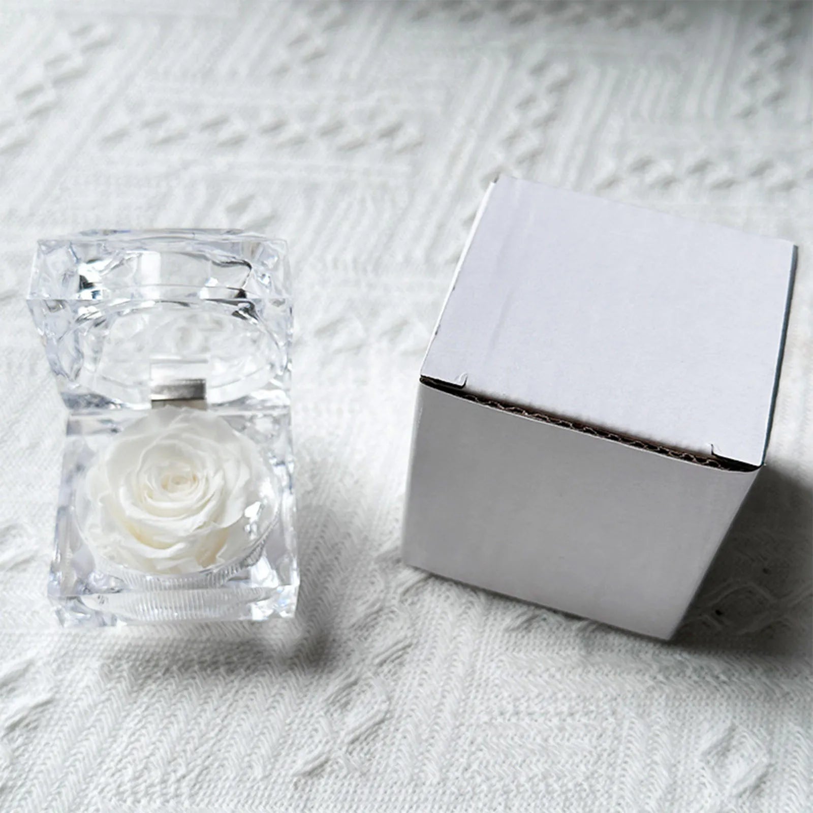 Preserved Rose In Crystal Box Realistic Flower Gift Valentine's Day Anniversary Romantic Decor Present Her Birthday Surprise