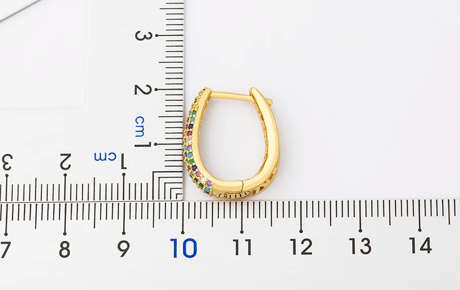 Nidin Creative U Shape Design 3 Colors Fashion Cubic Zirconia Hoop Earrings Crystal Ear Buckle Jewelry for Valentine's Day Gift