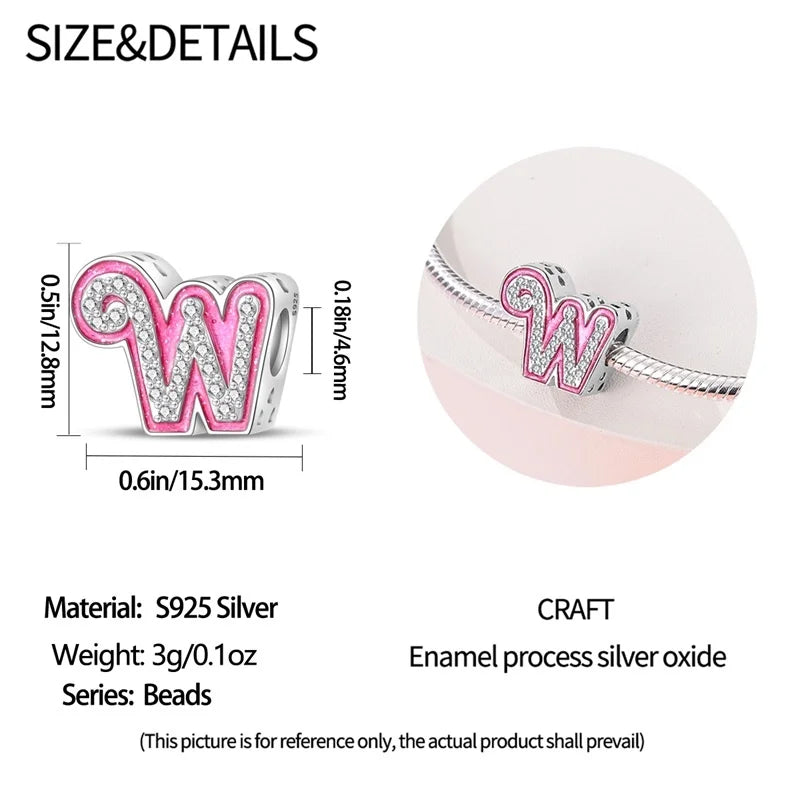 Hot Sale 925 Sterling Silver Pink 26 Letters Valentine's Day Gift Beads Suitable For Pan 925 Original Bracelet Diy Birthday